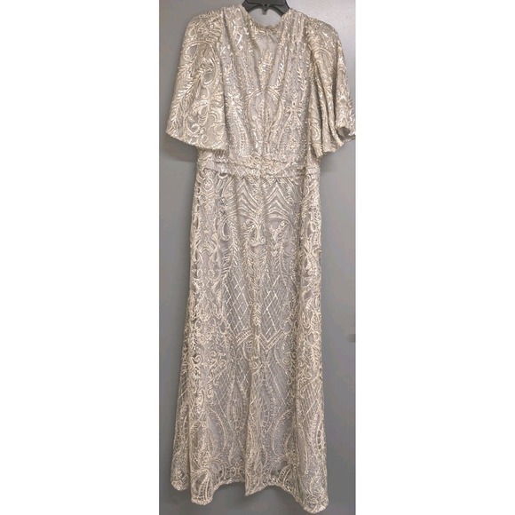 Ralph Lauren Black Label Women's Silver Formal Dress 14 Gray Sequin Long Gown - Picture 5 of 8